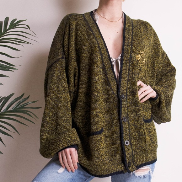 ❌SOLD❌Vintage 80s green knit oversized cardigan - Picture 4 of 8